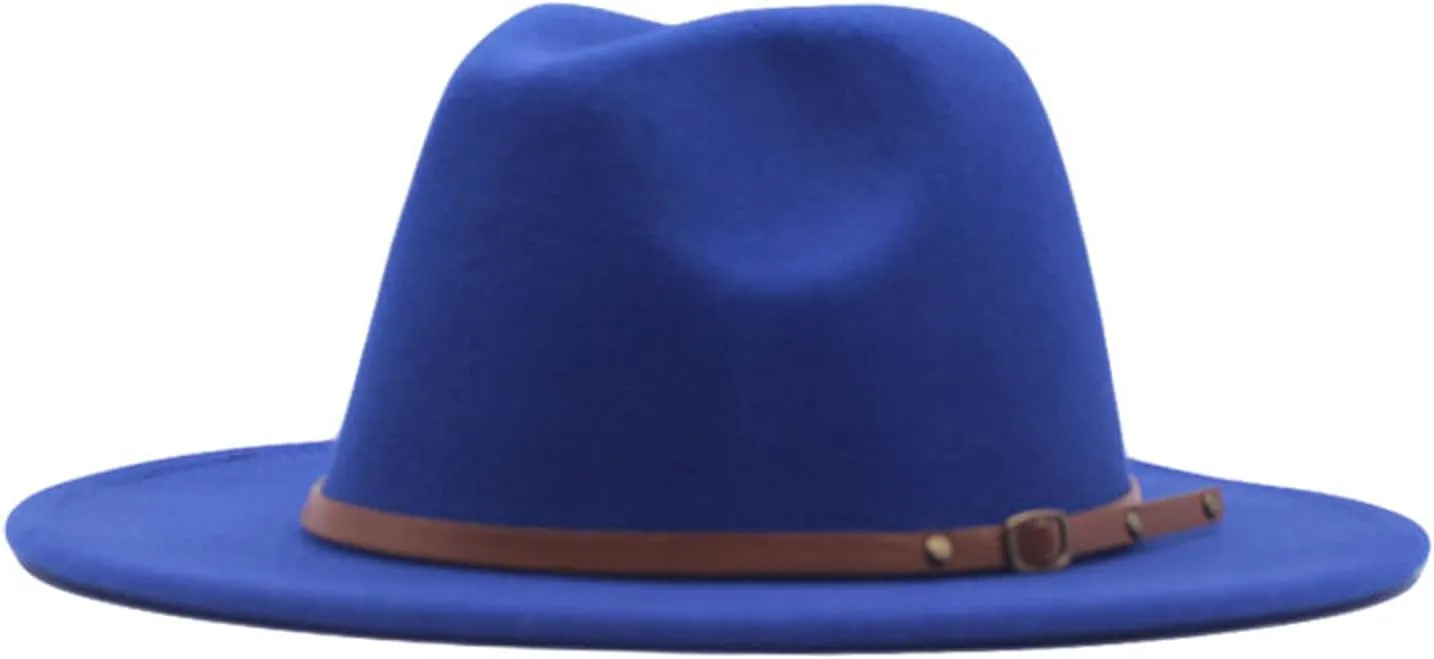 Womens Classic Fedora Hat Wide Brim Floppy Panama Hat Belt Buckle Retro Fedora Hat for Women