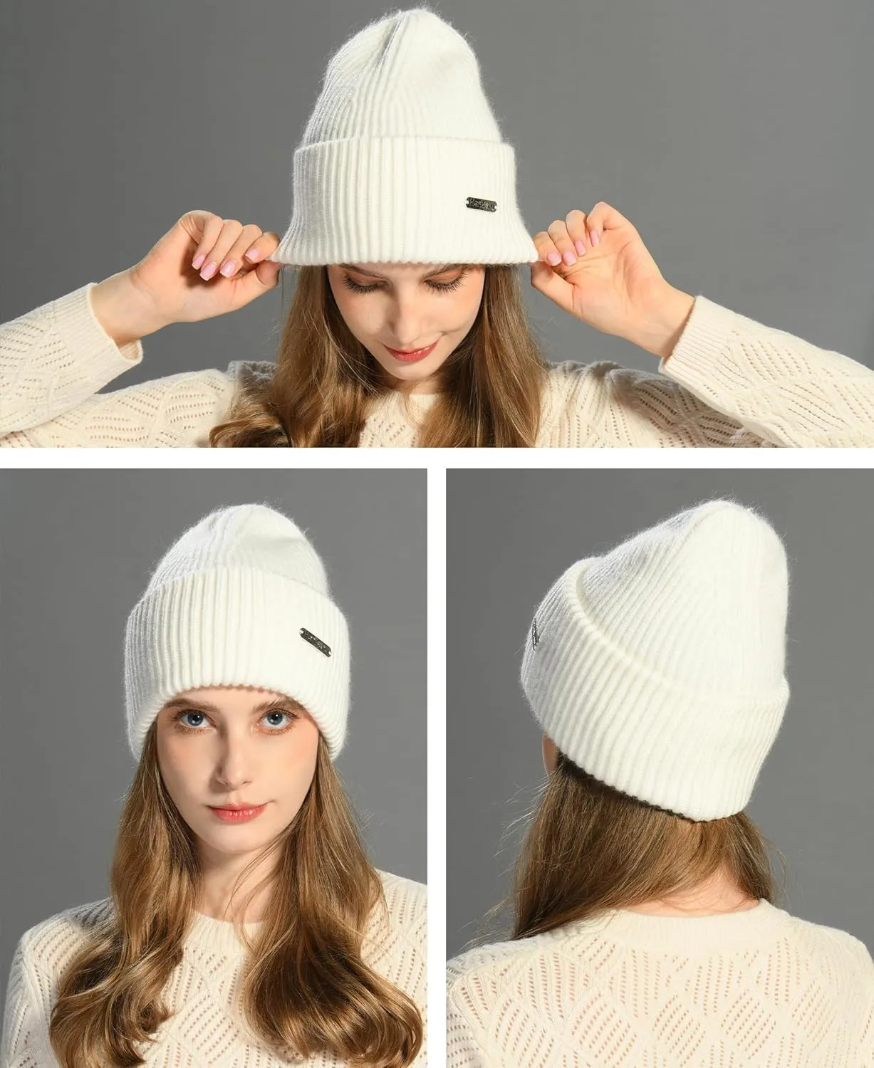 Wool Knit Beanie hat for Women Man Warm Soft Cashmere Beanie Unisex Cozy Skull Cap Winter Headwear