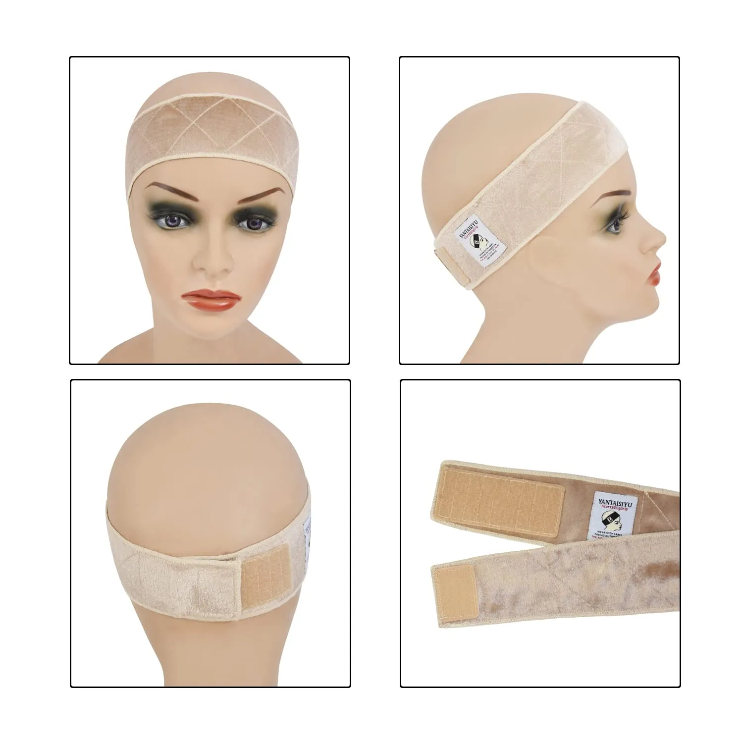 YANTAISIYU 1 Piece Wig Grip Headband Non-slip Scarf Adjustable Wig Grip Band for Women Wigs (Beige)