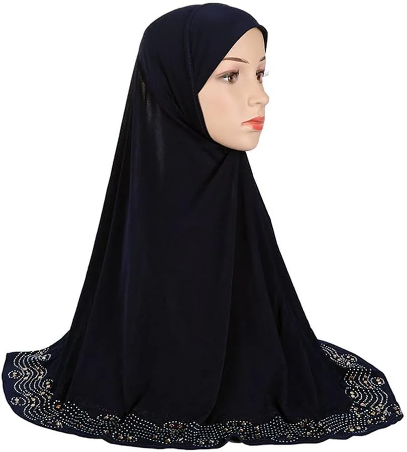 ZGMYC Women Shiny Rhinestones Muslim Hijab Elegant Long Turban Cap Head Wrap Scarf